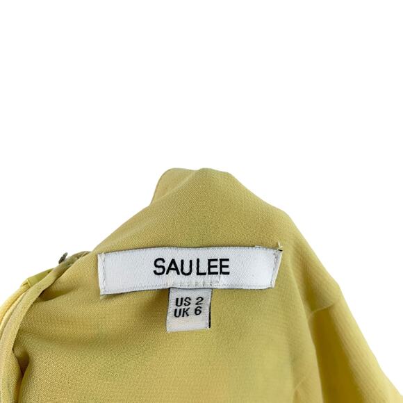 Sau Lee Georgia Long Sleeve V-Neck Floral Asymmetrical Hem Midi Dress Yellow-2 - Picture 9 of 9